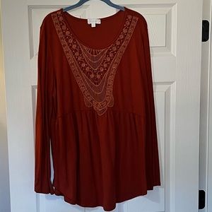 Women’s Long Sleeve Orange Top with Crocheted Detail
